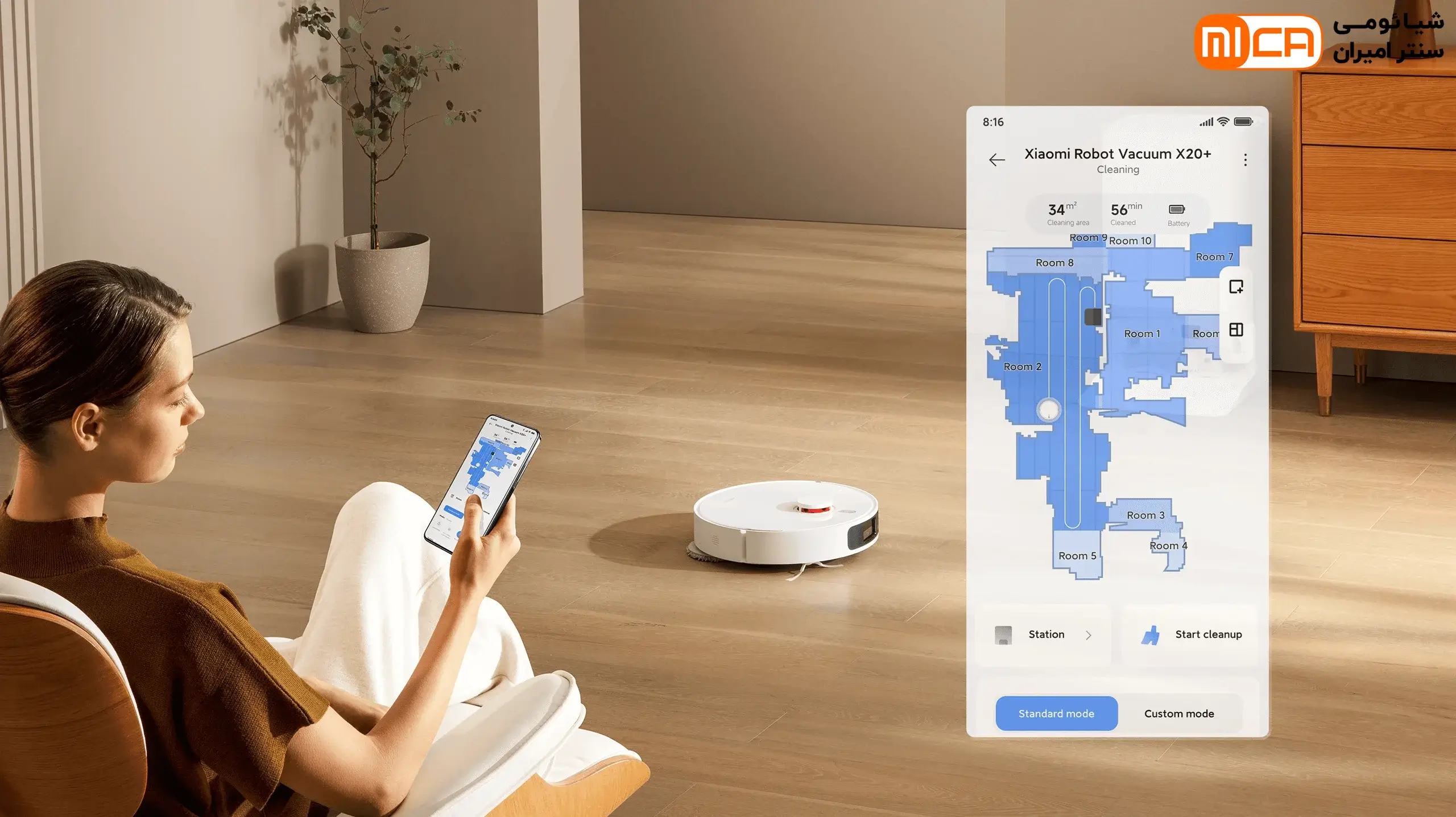 کنترل جاروبرقی رباتیک شیائومی X20 Plus از طریق اپلیکیشن Mi Home و نقشه هوشمند خانه